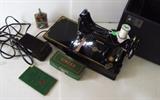 1 of 3 1950's Singer Featherweight sewing machines model 221-1, includes foot controls, accessories, booklets and cases