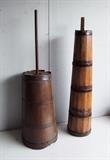 C/1860's tall staved Pine water carrier ~ C/1880 Wood staved churn w/lid and dasher