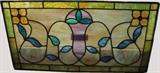 C/1910 hand leaded floral stained glass panel, 16x30"