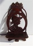 ~ C/1905 hand carved Walnut Nouveau wall shelf w/Boys portrait