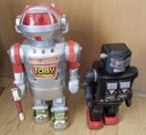 ~ C/1970's "Toby Robot" battery-op, Hong Kong ~ C/1950's tin Japan battery-op walking robot