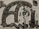 Irving George Lehman large architectural ink wash on paper