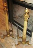 MARBLE & BRASS ANTIQUE ANDIRONS
