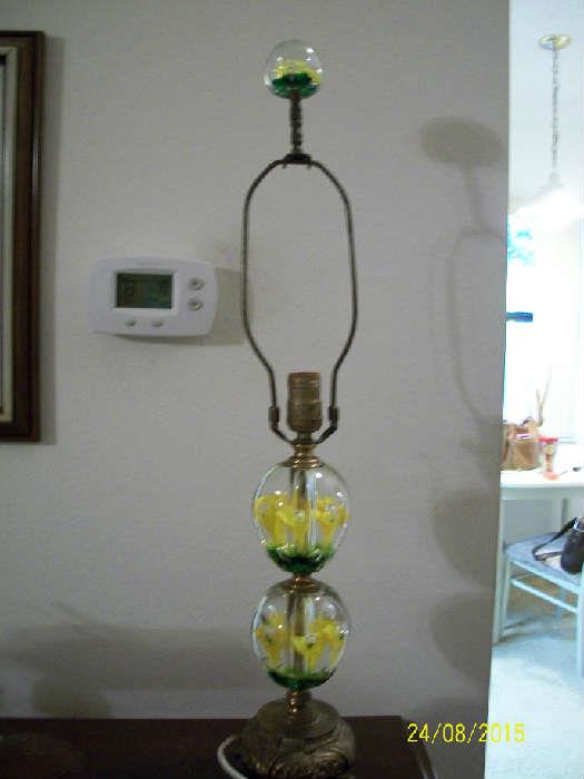 Full view of St. Clair paperweight lamp and finial