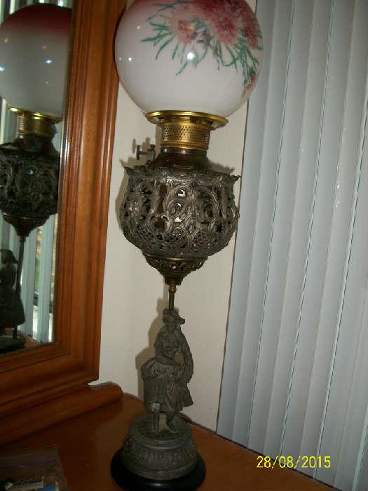 Antique oil lamp converted to electric