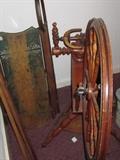 American sled and spinning wheel, antique