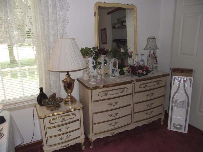 French Provincial bedroom set (double dresser, nightstand & tall dresser)