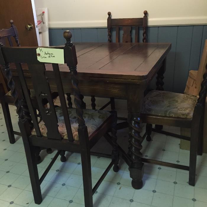 Antique kitchen table and chairs circa 19th century. 