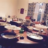 Formal china, cake platters, trays, tin pieces, 