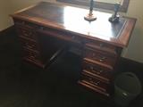 NATIONAL MT. AIRY WOODEN DESK WITH LEATHER TOP
