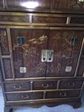 ASIAN MOTIF HAND-PAINTED DREXEL HERITAGE TALL ARMOIR BAR / ENTERTAINMENT CENTER