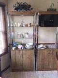 TALL LIGHTED WOOD AND GLASS DISPLAY CABINETS
