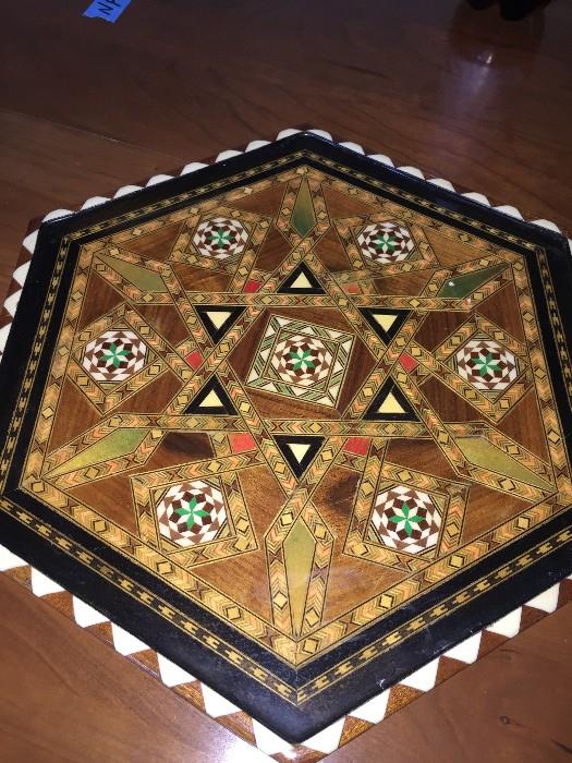 Vintage Handmade WOOD INLAY Art Inlaid Octogonal MARQUETRY TRAY Granada SPAIN