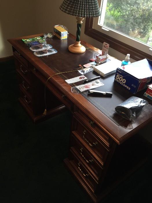 NATIONAL MT. AIRY WOODEN DESK WITH LEATHER TOP