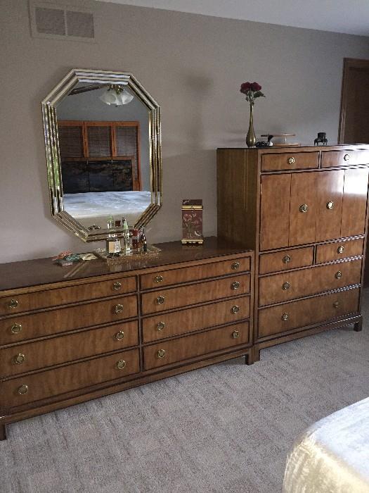 GORGEOUS DREXEL HERITAGE LACQUER BEDROOM FURNITURE / LONG DRESSER AND TALL CHEST