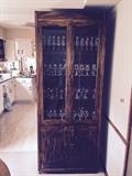 PECAN WOOD SLIM TALL CHINA CABINET