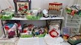 many nice hand made items along with sewing supplies