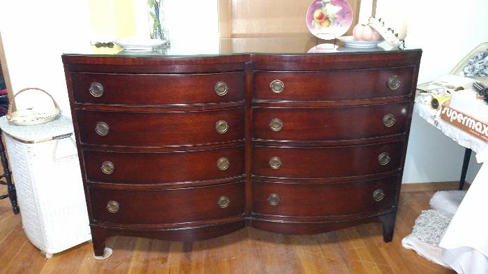 curved mahogany dresser with glass top 