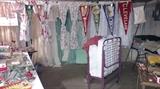 Vintage curtains, felt flags, wool blankets roll away bed that is very comfortable
