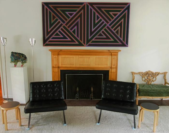 Rocco Lodise Acrylic on canvas $1,250, Reproduction Barcelona Chairs $1,150/pr. 