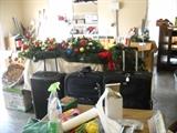 nice luggage, tons of christmas decor
