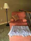 ORANGE CHAIR AND OTTOMAN