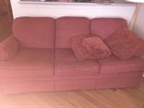 THREE PILLOW RED COUCH