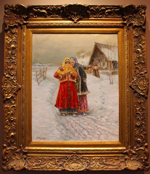 Oil on canvas, Russian winter scene by Vyacheslav Rossokin