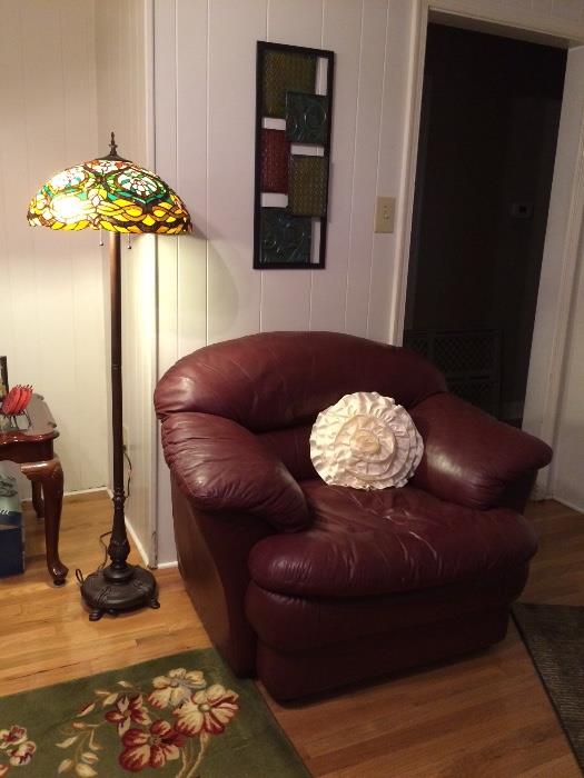 Matching arm chair to the set of couches - the gorgeous Tiffany-style floor
lamp next to it is for sale, too!