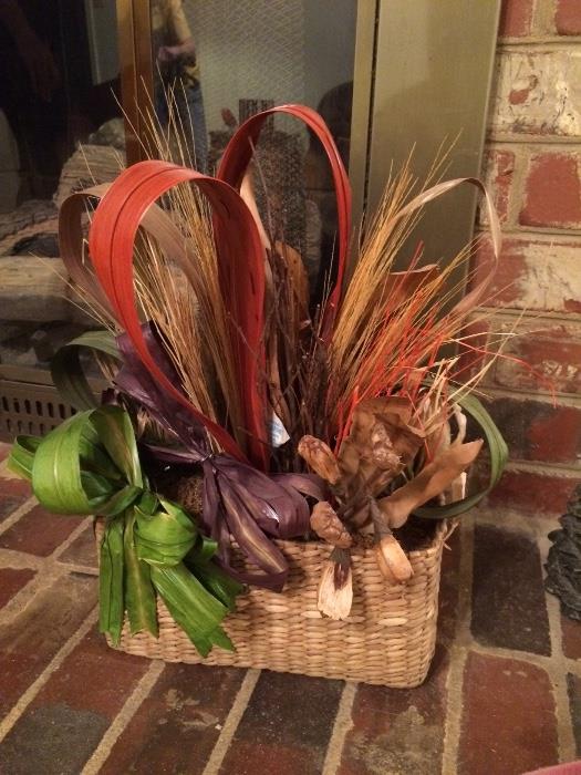 Floral piece in wicker basket 