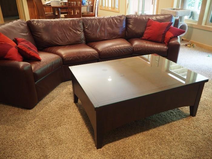 Leather sectional and coffee table
