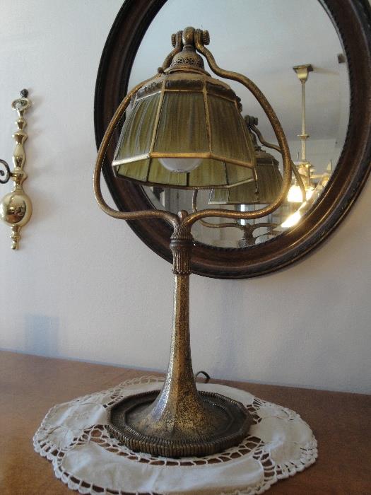 Tiffany Studios Desk Lamp, Linen-Fold Shade