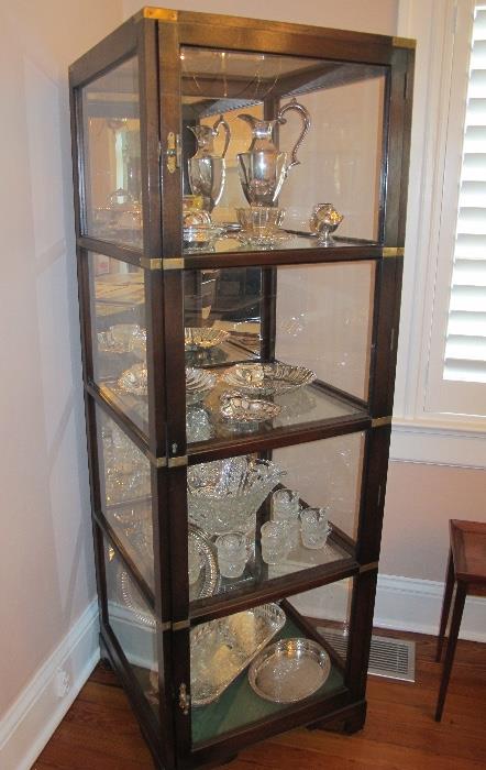 Impressive vintage display cabinet with glass shelves and mirror backing...