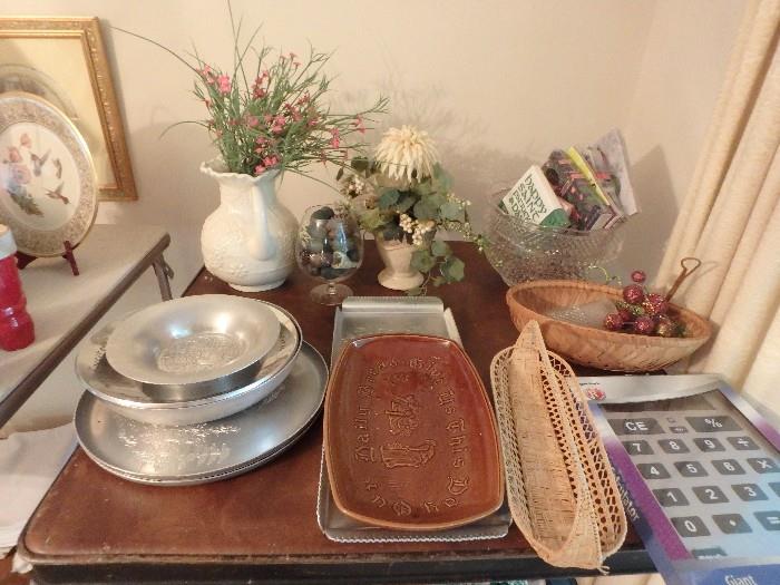 silver plates and bowls, home decor