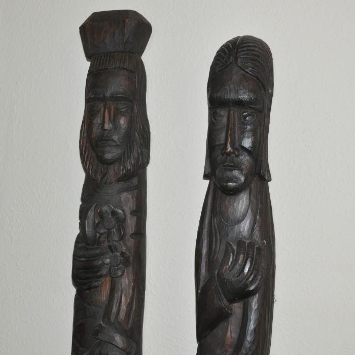 Pair of tall hand carved decorative pieces made in Spain and adorned many mid century homes.