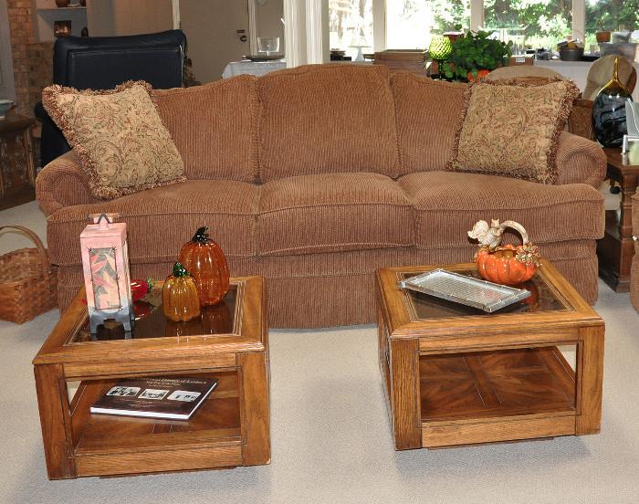 Pair of cube cocktail tables in front of a Mayo sofa (Mayo sofas sell for upward of $1,000)