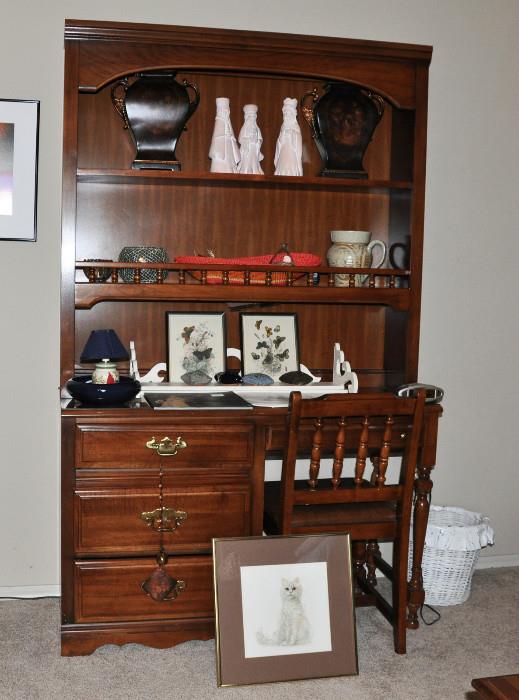 Saybrook Maple desk, hutch and matching chair with decorative accessories