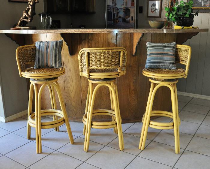 3 vintage rattan bar stools