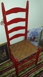 Two Red Ladder Backs with Rush Seats