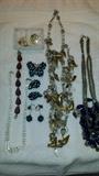 Crystal,Necklace,  Amethyst Bracelet, Pearl Earrings, Brass Bird with Glass Necklace (nice), Beads, etc. 
