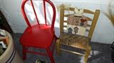 Think Small...for the little ones. Red Chair and Rush Seat Ladder back. 