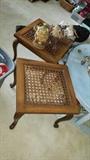 Two Cane Detail Pecan Wood Side Tables