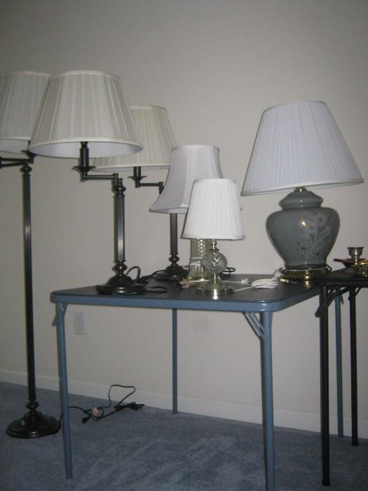 table and floor lamps -- trio to left are Restoration Hardware floor and table lamps