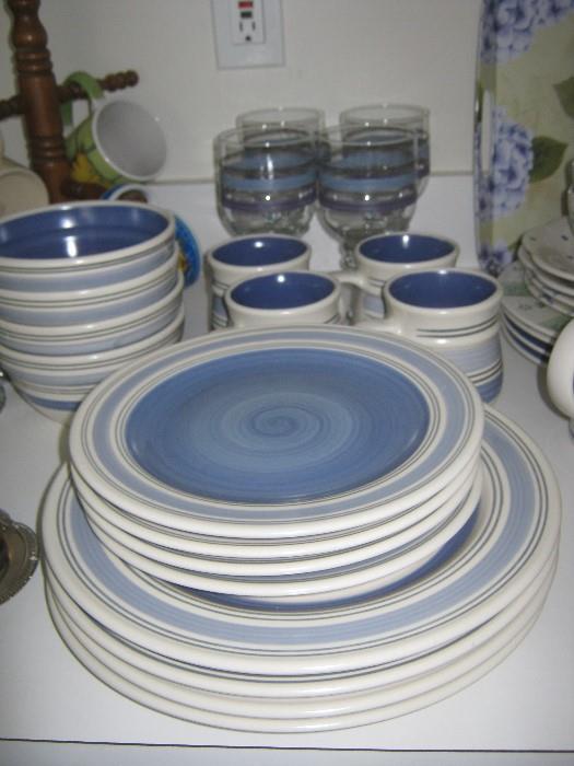 Pfaltzgraff casual china with matching water tumblers, service for four