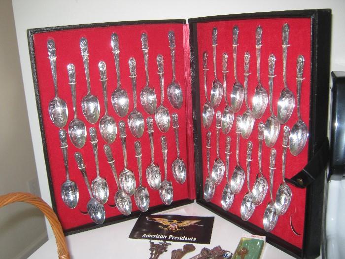 Presidential silver plate spoons -- from George Washington to John F Kennedy (selling as a set only)