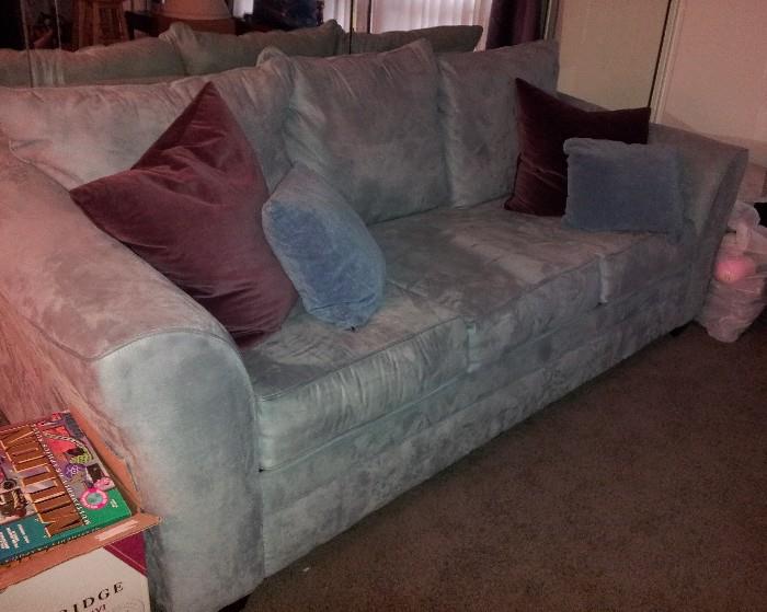 comfortable blue couch and matching love set. nice condition. 