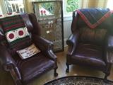 Pair of Leather Chesterfield Queen Anne Chairs