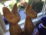 Vintage carved wood cats