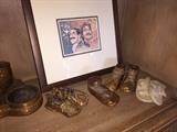 Bronze baby shoes, Lennon & Groucho Marks stamp