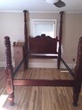 Caribbean Style Four Poster Carved Wood Bed